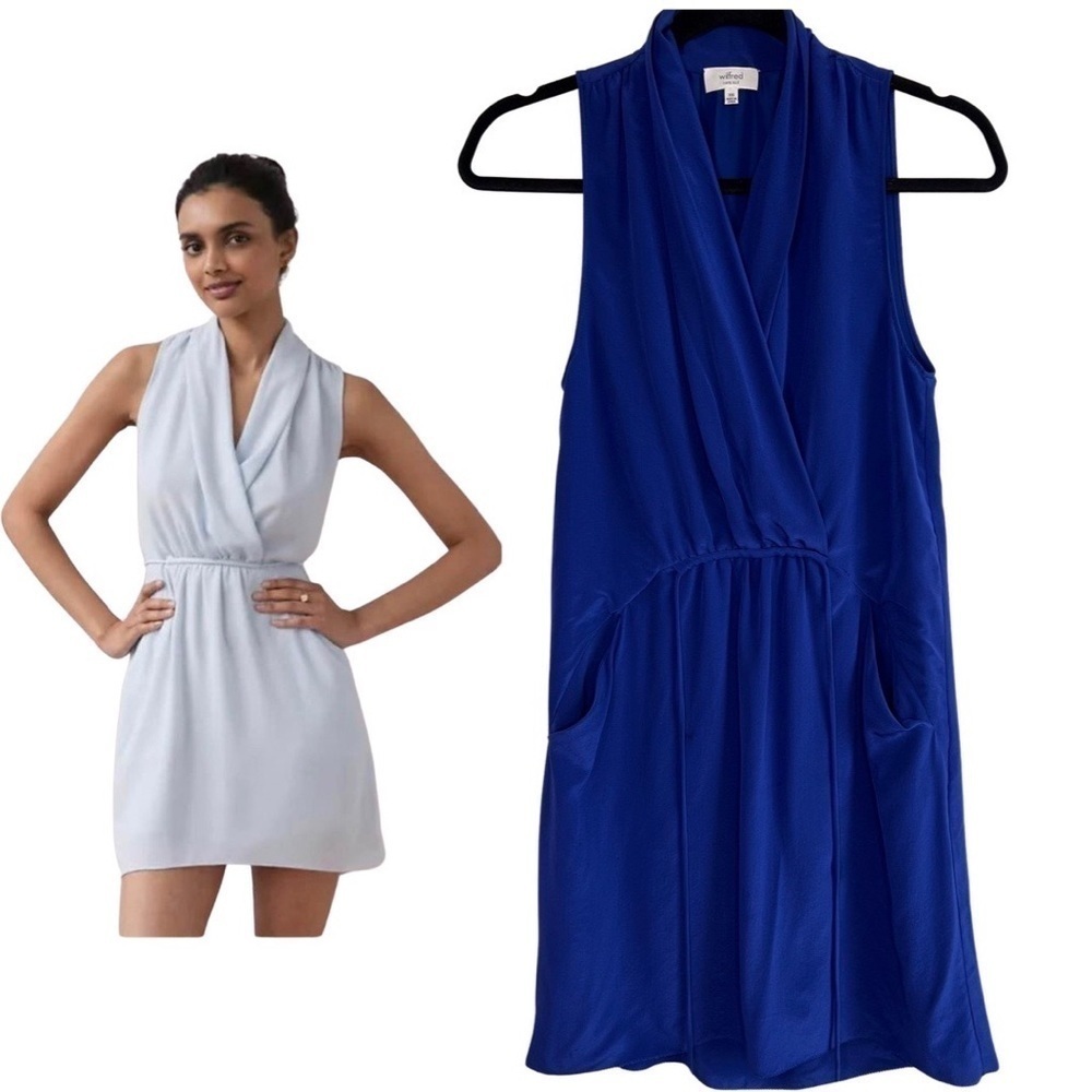 Aritzia Wilfred Royal Blue Silk Shirt Dress Size XXS - Picture 2 of 7